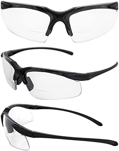 Глобални индустриски 2 пара апекс 1,5 бифокални безбедносни очила црни рамки со јасни + леќи за чад