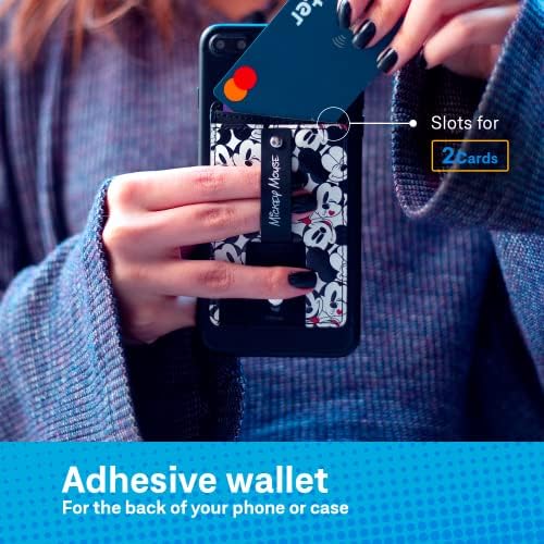 Ijoy Disney Телефонски паричник стап на мобилен телефон држач за картички за картички за лепење на држачот на iPhone на iPhone со вграден лента за прсти- двојки како удар за ва?