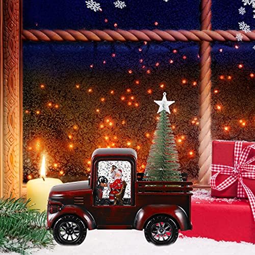 Nuobesty Mini Vintage Truck Decor Decor Christmas Snow Globe Lantern Truck Vintage Божиќен камион со блескава мини новогодишна елка за