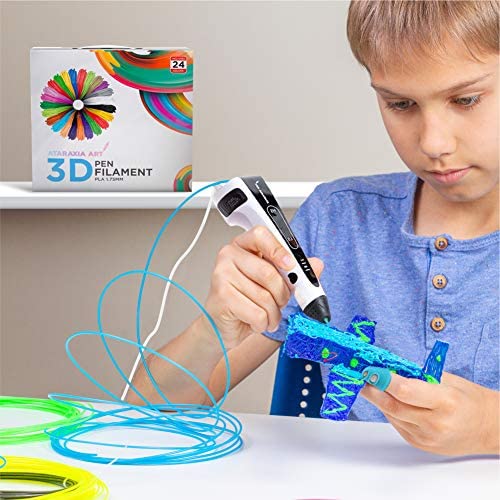 Ataraxia Art 3D Pen Pla Filament Refills 1,75 mm, 24 бои - вкупно 394 стапки) + 4 флуоресцентни и 4 проucирни бои, Безбедно полнење на деца,