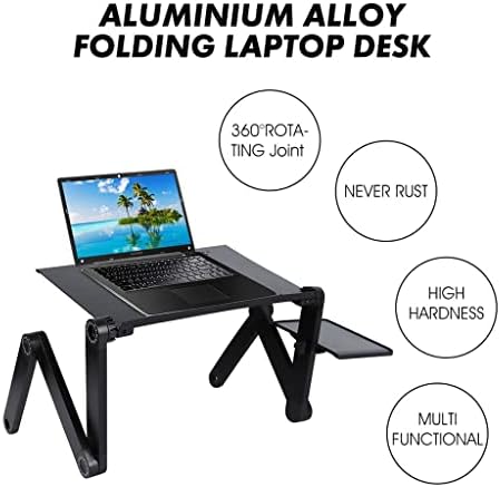 Trexd лаптоп работна маса прилагодлива лаптоп табела стојат алуминиум преносен лапдеск за ТВ софа кревет ергономски биро штанд