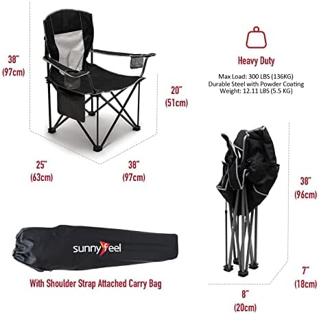 Sunnyfeel XL Преголем стол за кампување, преклопни кампови столици за возрасни тешки големи високи 300 фунти, преносен преносен тревник за тревник