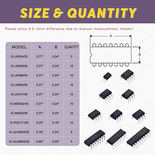 SWPEET 240PCS 24 видови Електролитички кондензатори и 85 парчиња 10 парчиња 10 типови Интегрирано коло за коло