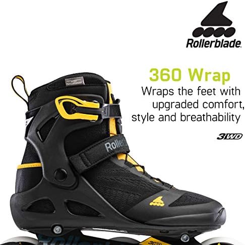 Rollerblade Macroblade 100 3WD Mens Fitness Fitness Inline Skate, Black and Saffron Yellow, Performance Inline лизгалки