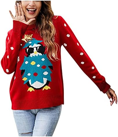 Ymosrh женски грда божиќен џемпер моден џемпер илуминативен џемпер џемпер џемпери
