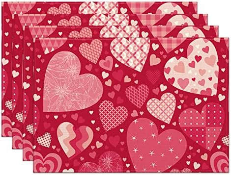 Денот на вљубените Розова Placemats Сет на 4, Розова Љубов Срца Топлина Отпорни Место Душеци, Годишнината Свадба Маса Декори За Фарма Кујна
