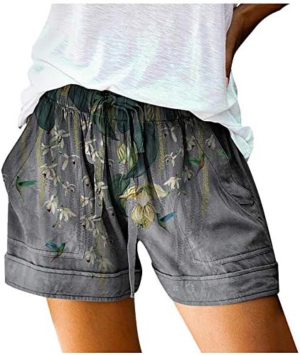 Womenените летни шорцеви плус џебови со големина печатени лабави случајни спортски кратки модни влезови топли панталони гроздобер шорцеви