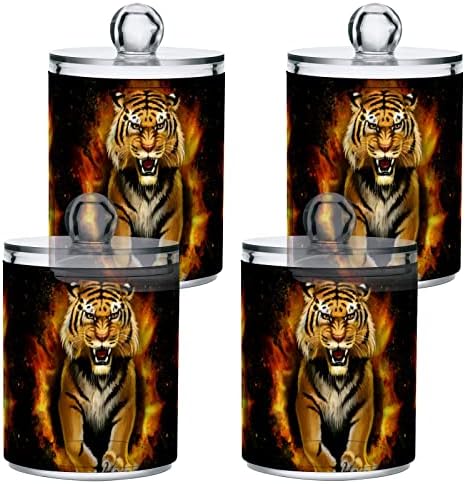 Yyzzh Tiger Animal In Fire Flame Circle Doy на црна 4 пакет QTIP држач за држач за памук за памучни плочи од памук, конец од 10 мл Апотекарска