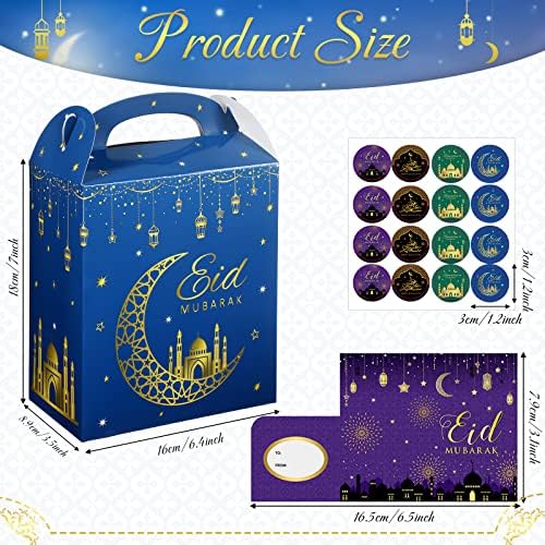 Зафатен 32 брои Еид Мубарак третираат кутии со држачи за картички Рамадан Мубарак Коверти кутии за подароци Поставете ракави