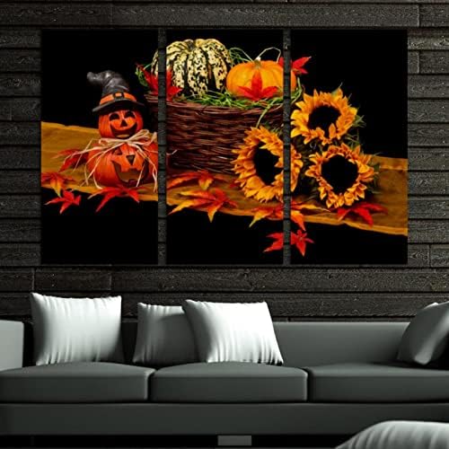 3 парчиња wallидна уметност врамена есенска сончоглед на маслото за Ноќта на вештерките на платно модерни уметнички дела за дневна соба спална