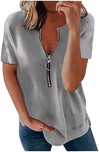 Женски Кошули Летни Секојдневни Лабави Маици Со Патент Модни Еднобојни Блузи Со Кратки Ракави За Тинејџери