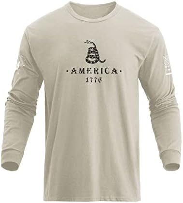 Blackteak Машко американско знаме маици на НАСА памук со долги ракави екипаж на редовните маички со маички