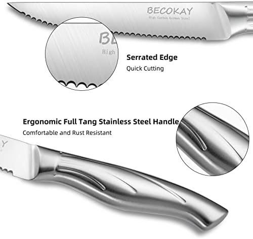 Ножеви на бифтек од бифтек - Сет на ножеви од бифтек од 12 високи јаглерод германски челик засилен бифтек нож - кујнски прибор