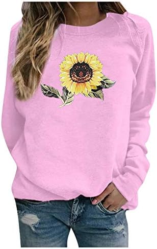Женски моден џемпер сончоглед печатен џемпер за џемпер со врвен џемпер со долг ракав