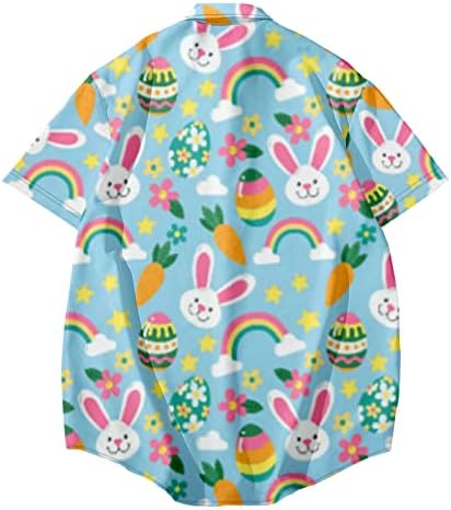 Среќна Велигденска кошула за мажи 2023 година, Велигденска кошула Велигденска зајаче јајца печатено копче надолу кошули маица за велигденски