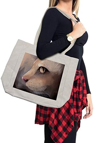 Торба за купување на мачки Амбесон, илустрација мачка портрет Кити зум лице големи очи мустаќи со современ дизајн, еколошки торба за еднократно