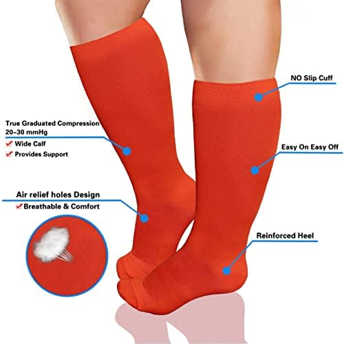 3 пара плус количини за компресија со големина Поддржуваат чорапи за жени црна бела црвена компресија чорапи мажи 20-30 mmhg колено високо широко