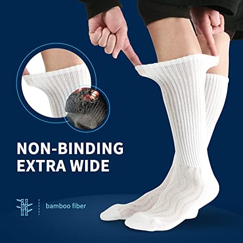 Лин дијабетични чорапи за мажи и жени | Екстра широко не обврзувачки, пакет 12, сиви и бели, 10-13