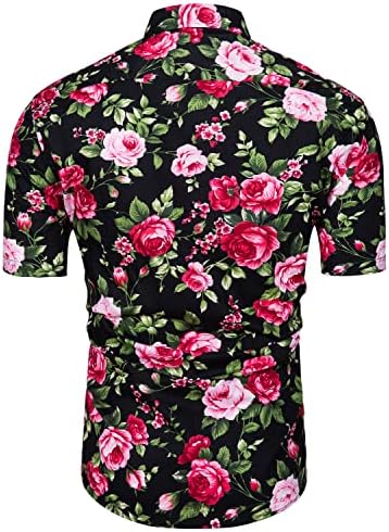 Tunevuse Mens Flower Burter Short Sneave Contical Floral Print Копче надолу од Хавајска кошула памук