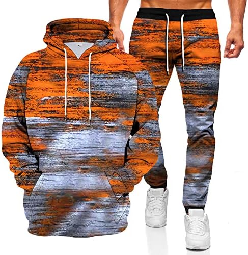 Машки џемпер со качулка сет качулка + панталони со дводелни машка апстрактна сет за печатење во качулка
