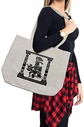 Торба за купување кесичка Амбесон Ацтек, племенска композиција на Маите Фолклорна мудрост илустрација Монохроматска, еколошка торба за еднократно за намирници и ?