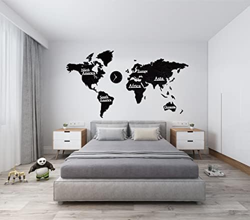 Dumuzhi светска мапа wallидна уметност дрво 3Д wallиден декор Светски мапа налепници со wallидни часовници канцеларија студија за дневна