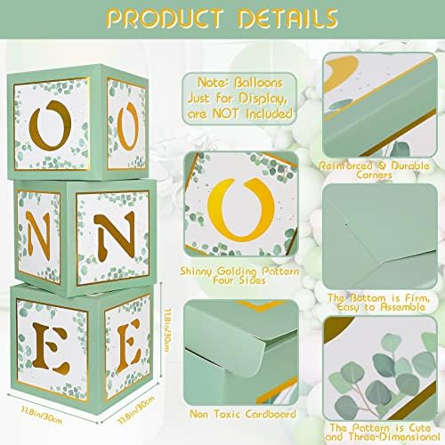 Keencopper една кутија за 1 роденден, 3 парчиња мудрец зелена бебе блокови први роденденски украси за момчиња или девојчиња со злато