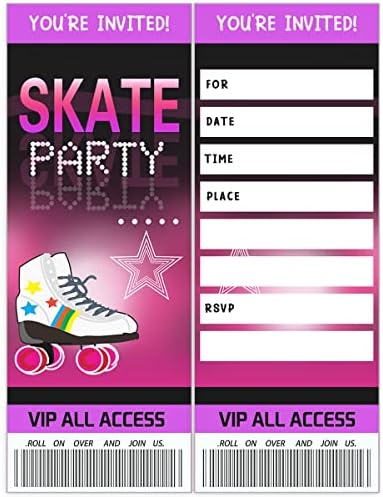 Покани за скејт -билет - Роденденска забава за лизгање на ролери - стил на неонски сјај