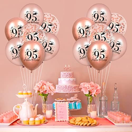 95 -ти роденденски балони 18 парчиња розово злато среќен 95 -ти роденден латекс балони конфети балони розово злато 95 -та роденденска забава