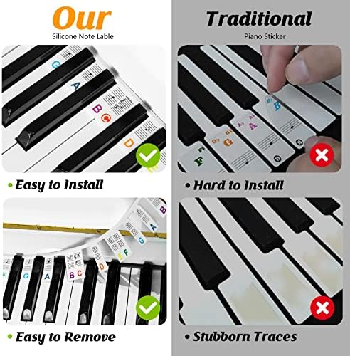 Забелешки за тастатура за пијано woocai, етикети што можат да се отстранат - Водич за налепници со силиконски пијано со силиконски
