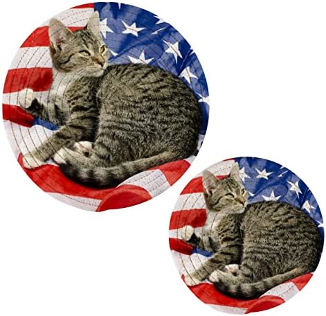 Држачи за тенџере со знаме на мачка за кујни за топли јадења 2 парчиња отпорен на топлина држач за памук јаже тркалезни душеци