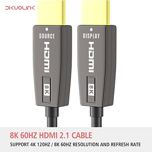 Dikuolink 8k HDMI 2.1 Оптички кабел со влакна 50ft 4K 120Hz 8K 60Hz Ultra висока брзина 48gbps HDR EARC HDCP2.3, тенок флексибилен