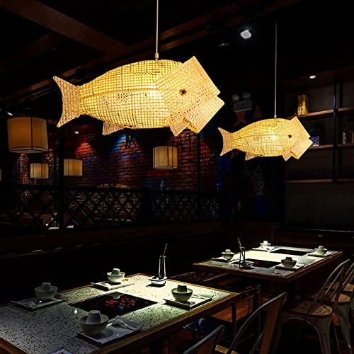 Onull bamboo ткаена ламба за приврзоци, плетена риба во форма на риба, приврзок светло бамбус уметност Детска соба лустер тавана за таванот за
