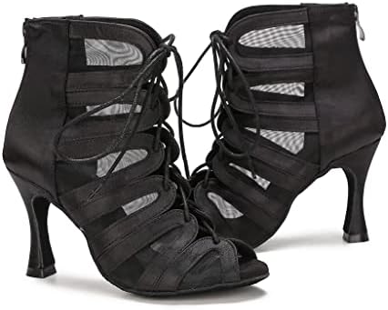 Yените жени во сала за танцување чизми латински салса фустани за перформанси вежбаат обувки 3,5 инчни потпетици