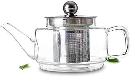 Стакло стакло стакло рамен чајник w/инфузер од не'рѓосувачки челик + 4 мини чаи + потопло