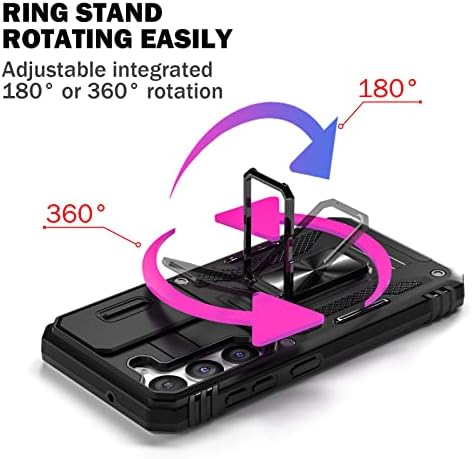 Куќиште јасмас За Samsung Galaxy S23 5G Со Капак На Слајд Камерата Со Заштитник На Екранот [2 Пакет], [360° Ротирачки Прстен