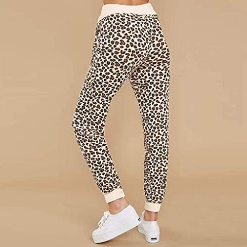 Gdjgta жени спојле чипка-ап-ди-боја леопард печати панталони јога трчање панталони џеб еластична половината џемпери