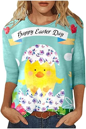 Кошули за жени смешни 3/4 ракав печатено зајаче маица пролетно лето зајак графички маички врв