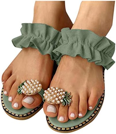Папучи за жени девојки Велигденски боемски бисер обични чевли папучи од сандали со рамен стил на жени со рамен стил