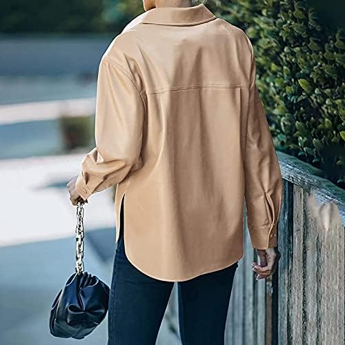 Долга ракав отворена предна јакна за жени работи есен едноставна копче надолу со цврста јакна цврста ласкава кожа