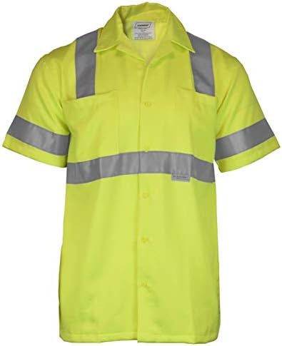 Ironелезна облека 1860 Hi-Visibility Краток ракав со кратки ракави со копче за безбедност, тип на кошула R | Во согласност со АНСИ