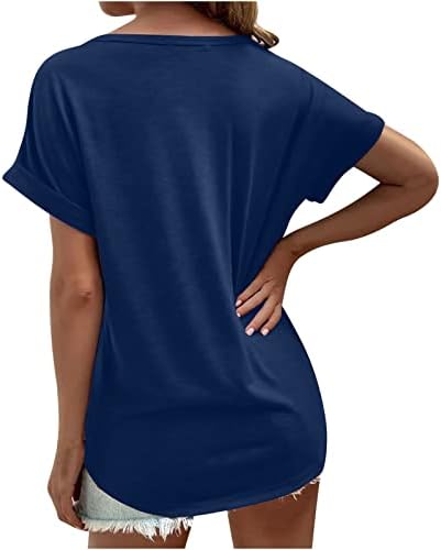 Есен лето врвен мета за девојки 2023 облека мода со краток ракав памук V врат основна обична блуза 1Д 1Д
