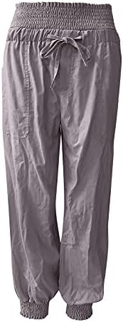 Mackneog Crop Обични лабави капри панталони лабава фитинг еластична лента лабава еластична постелнина дами capris памук опуштено вклопување