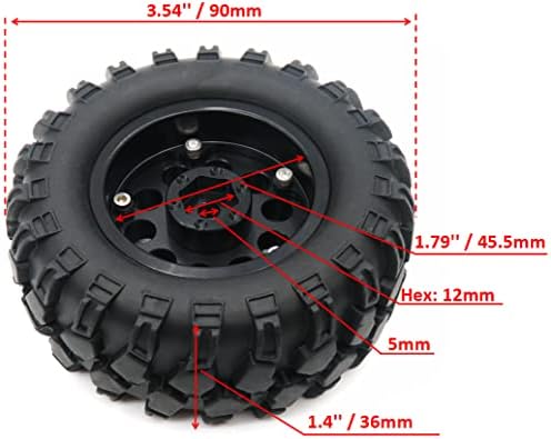 RC висина 3.54 '' 1,9 гуми и 1,9 тркала црни 12мм хексадецимални бандажи, 1,9 тркала од Beadlock и гуми за RC Mud Crawler MST