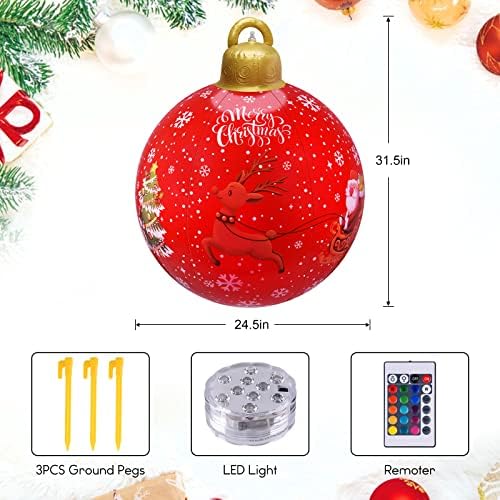 Oumue 4PCS 24 инчи Надворешно украсена топка ПВЦ надувување Декоративна топка Божиќна топка Божиќна боја на надворешни украси