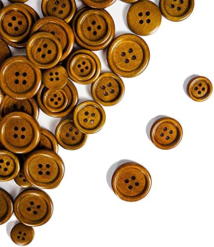 60 парчиња дрвени копчиња, 3 големини од 15мм / 0,59in, 20мм / 0,79in, 25мм / 1in премиум копчиња за дрво за шиење занаетчиски