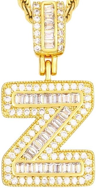 Bula Thi Classic Bopper Baguette Letter Pendant ѓердан за мажи жени lnitial буква накит златен шарм - антички злато позлатено - 18инч
