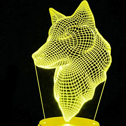 Jinnwell 3D Wolf Dog Night Light LAMP илузија LED 7 бои Промена на допир прекинувач Табела за декорација на декорација на декорација на декорација