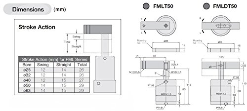 FABCO-AIR FMLT50X90L челичен пневматски стипендист цилиндер, каросерија за навој, единечна страна, агол на вртење од 90 степени,