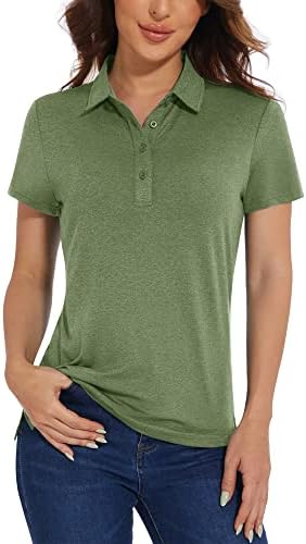 Женски маици со полови кошули со кратки ракави за кратки ракави Брзо сув UPF 50+ Сонце заштита од лесна кошула со 4-копчиња со